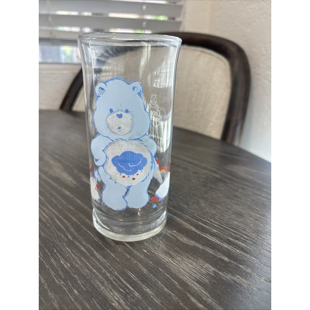 Vintage 1983 Care Bears Grumpy Bear Clear Drinking Glass Pizza Hut